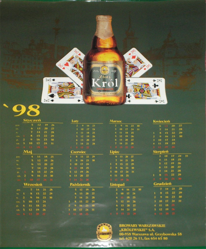 kalendarz ścienny
rok 1998