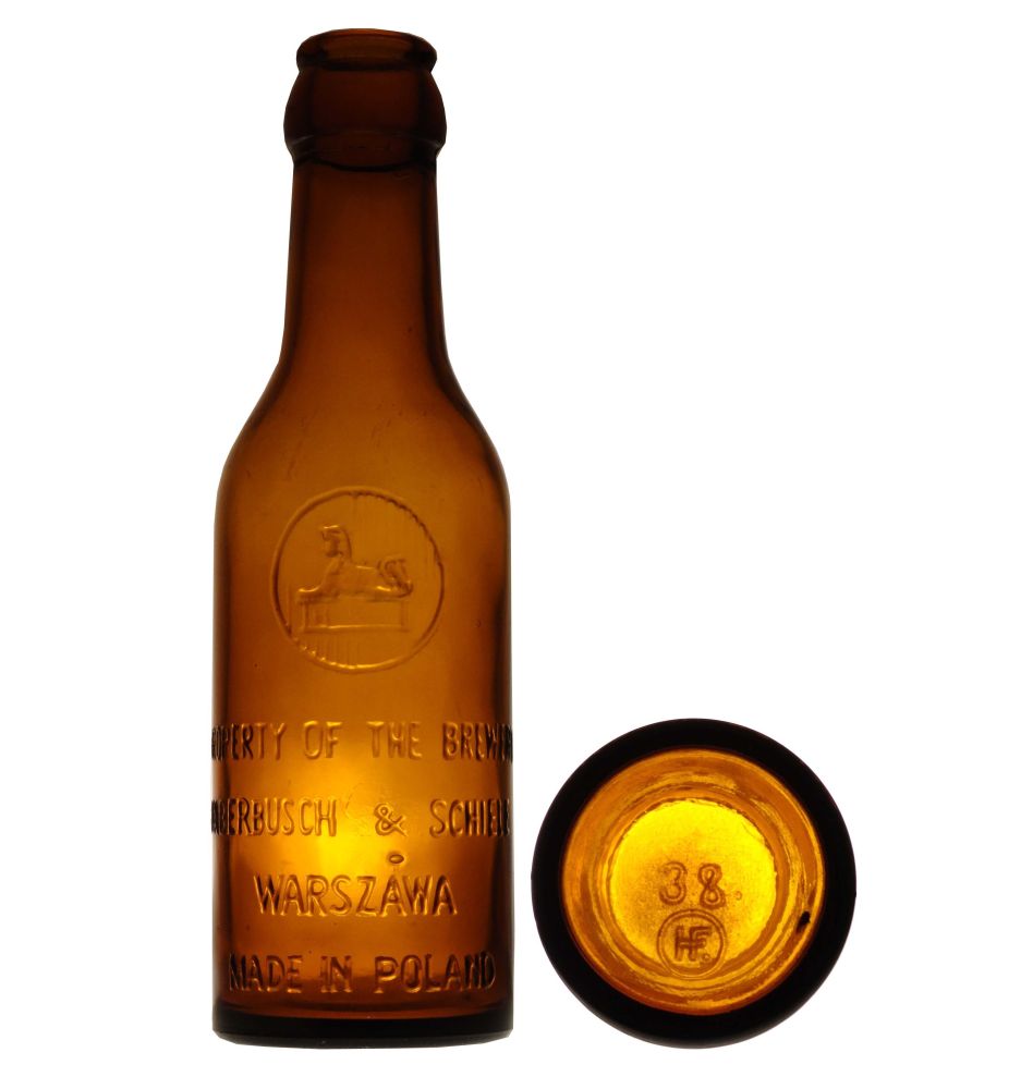 PROPERTY OF THE BREWERY, HABERBUSCH & SCHIELE, WARSZAWA, MADE IN POLAND, sygn. 38 i HF w kółku, poj. 0,18 l.