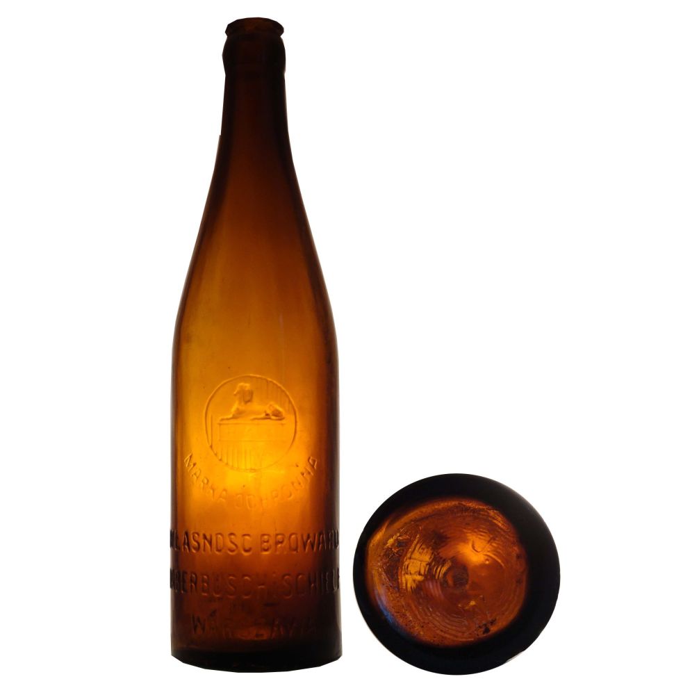 MARKA OCHRONNA,
WŁASNOŚC BROWARU,
HABERBUSCH i SCHIELE,
WARSZAWA,
0,5 L.,
huta J W H w okręgu,