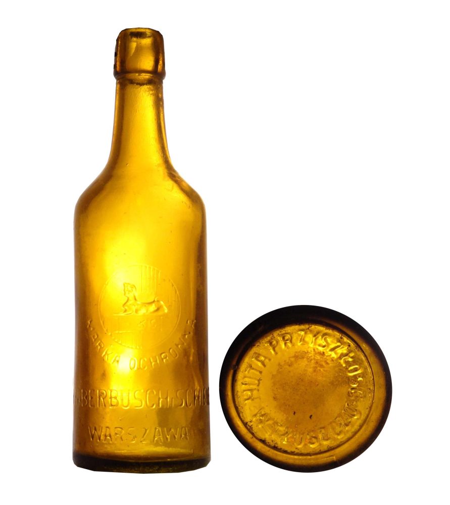 sfinks,
MARKA OCHRONNA,
HABERBUSCH i SCHIELE,
WARSZAWA,
pojemnośc około 0,6 l. tzw. kwasówka,
HUTA PRZYSZŁOŚC W TŁUSZCZU,