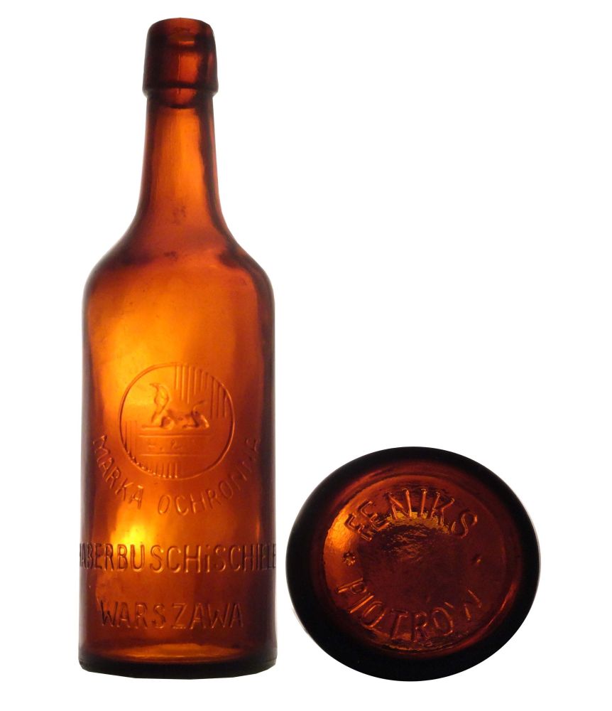 sfinks,
MARKA OCHRONNA,
HABERBUSCH i SCHIELE,
WARSZAWA,
pojemnośc około 0,6 l. tzw. kwasówka,
huta * FENIKS * PIOTRKÓW,