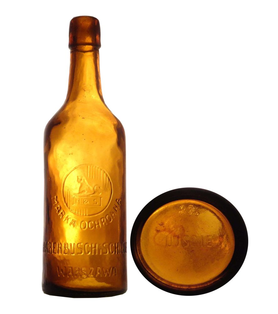 sfinks,
MARKA OCHRONNA,
HABERBUSCH i SCHIELE,
WARSZAWA,
pojemnośc około 0,6 l. tzw. kwasówka,
huta 37. UJŚCIE,