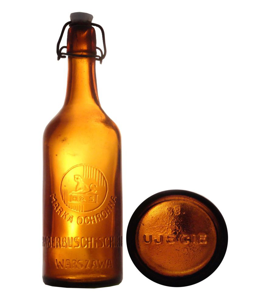 sfinks,
MARKA OCHRONNA,
HABERBUSCH i SCHIELE,
WARSZAWA,
pojemnośc około 0,6 l. tzw. kwasówka,
huta 38. UJŚCIE,
inny sfinks,