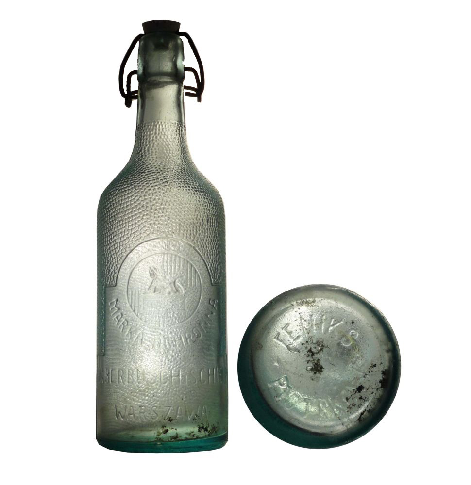 sfinks,
MARKA OCHRONNA,
HABERBUSCH i SCHIELE,
WARSZAWA,
pojemnośc około 0,6 l. tzw. kwasówka,
huta * FENIKS * PIOTRKÓW,