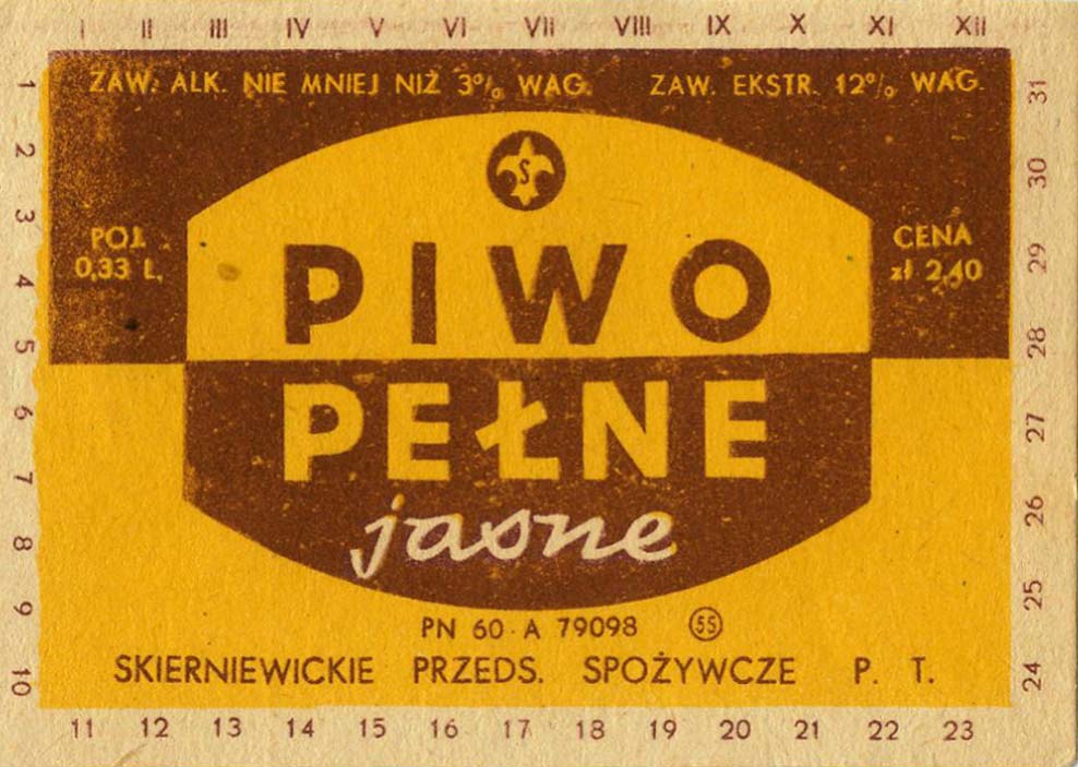 POJ. 0,33 L., CENA zł 2,40,
PN-60, 86x60 mm