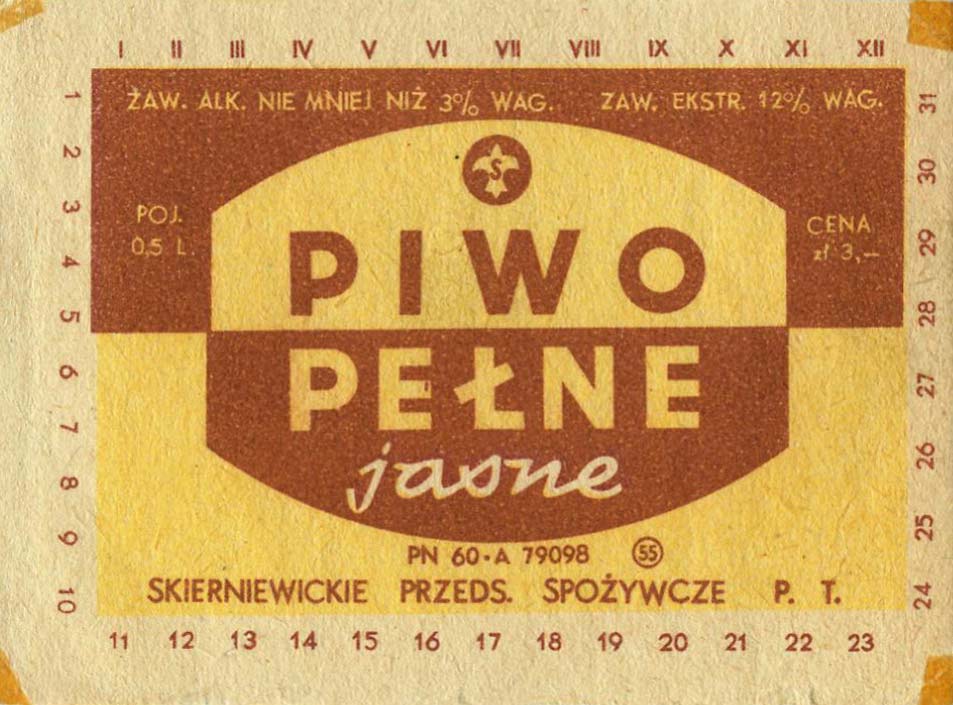 POJ. 0,5 L., CENA zł 3,-,
PN-60, 81x60 mm
