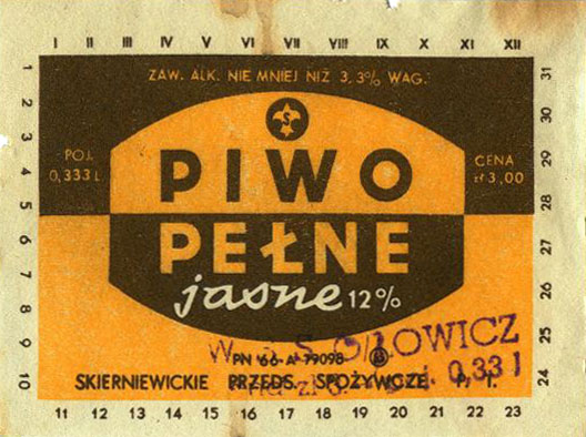 POJ. 0,333 L, CENA zł 3,00,
PN-66, 81x60 mm,
stempel