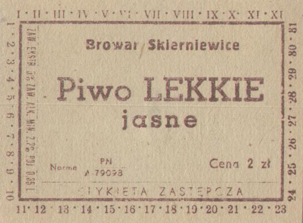 piwo lekkie
cena 2 zł
etykieta zastępcza