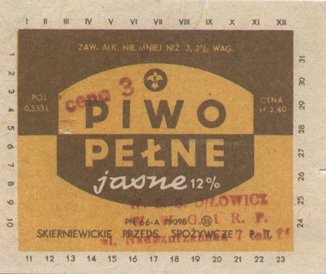 POJ. 0,333 L, CENA zł 2,40,
PN-66, 84x70 mm,
stempel