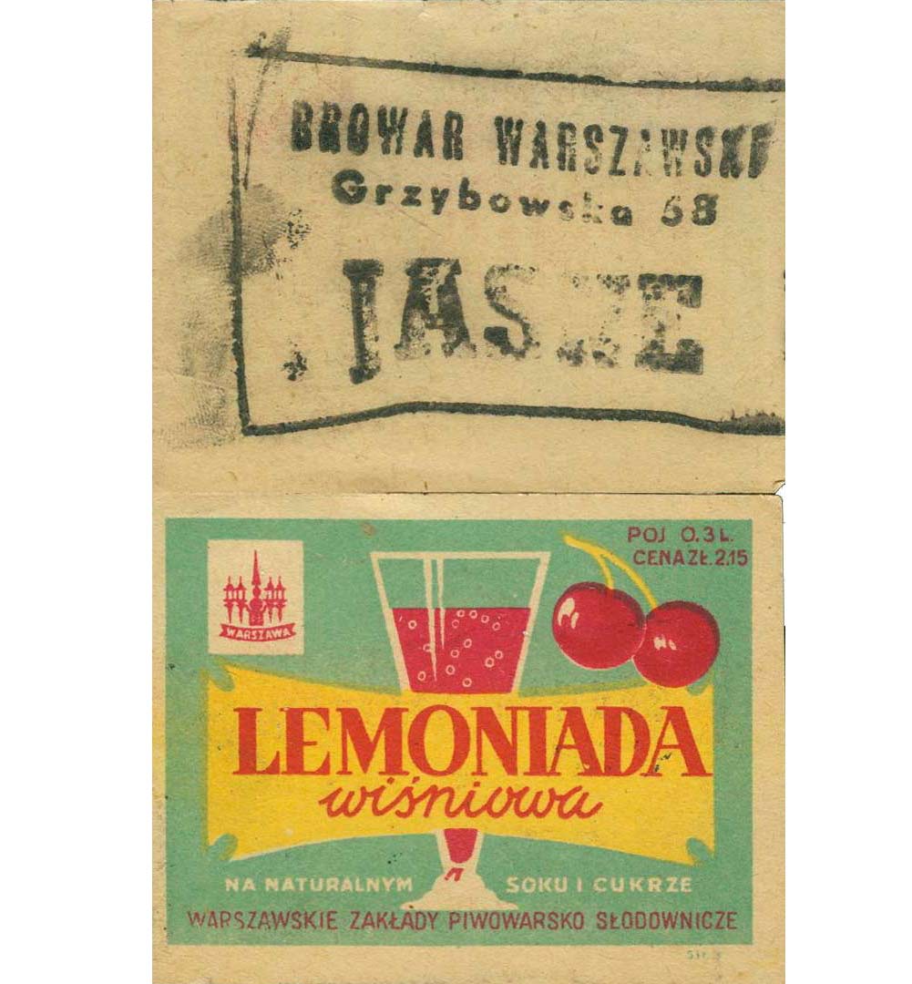 Jasne
stempel na odwrocie etykiety
lemoniady wiśniowej