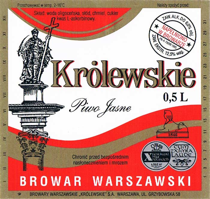 6,0 %, medale, w adresie ,,KRÓLEWSKIE'', temp. 2-10*C, rozstaw "Przechowywać ... spożyć przed" 81 mm, sygnatura H