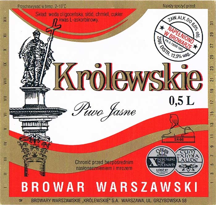 6,0 %, medale, w adresie ,,KRÓLEWSKIE'', temp. 2-10*C, rozstaw "Przechowywać ... spożyć przed" 82 mm, sygnatura H