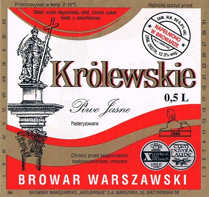Pasteryzowane, na górnej złotej ramce "Najlepiej ...", sygnatura Art odsunięta od "BROWARY ..." 8 mm