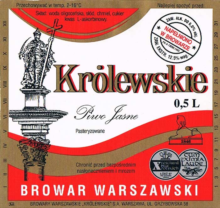 Pasteryzowane, na górnej złotej ramce "Najlepiej ...", sygnatura Art odsunięta od "BROWARY ..." 7 mm