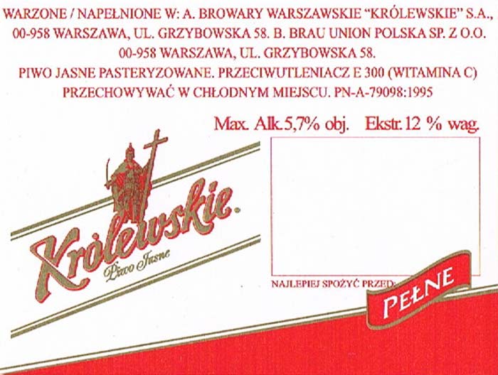 PEŁNE, R-ka przy nazwie złota, papier samoprzylepny, etykieta na KEG