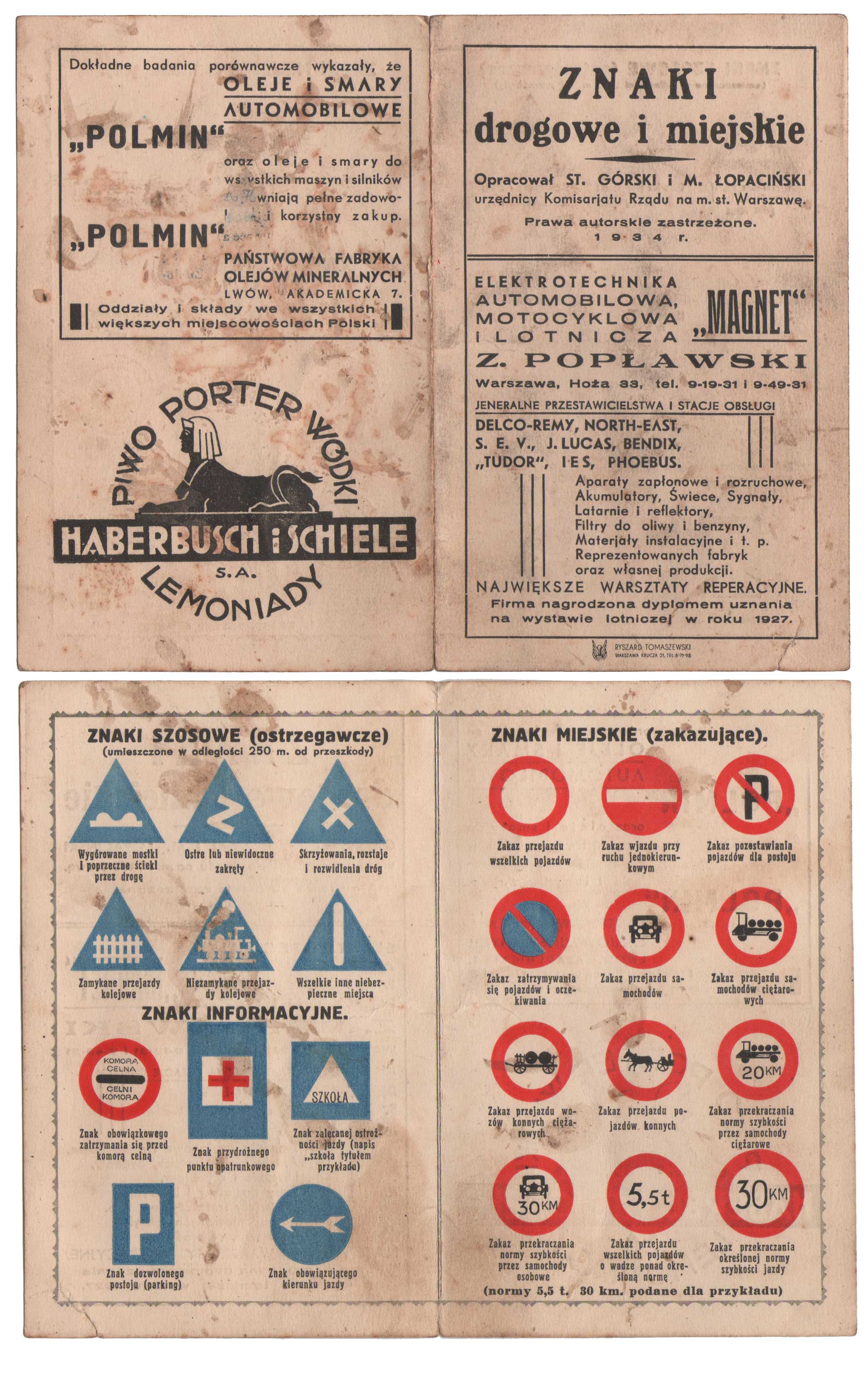 1934 rok
reklama na broszurze informacyjnej dla kierowców