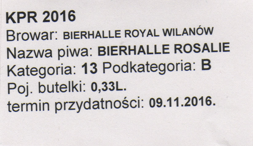 etykieta na piwo zgłoszone do Konkursu Piw Rzemieślniczych 2016 w Krasnymstawie