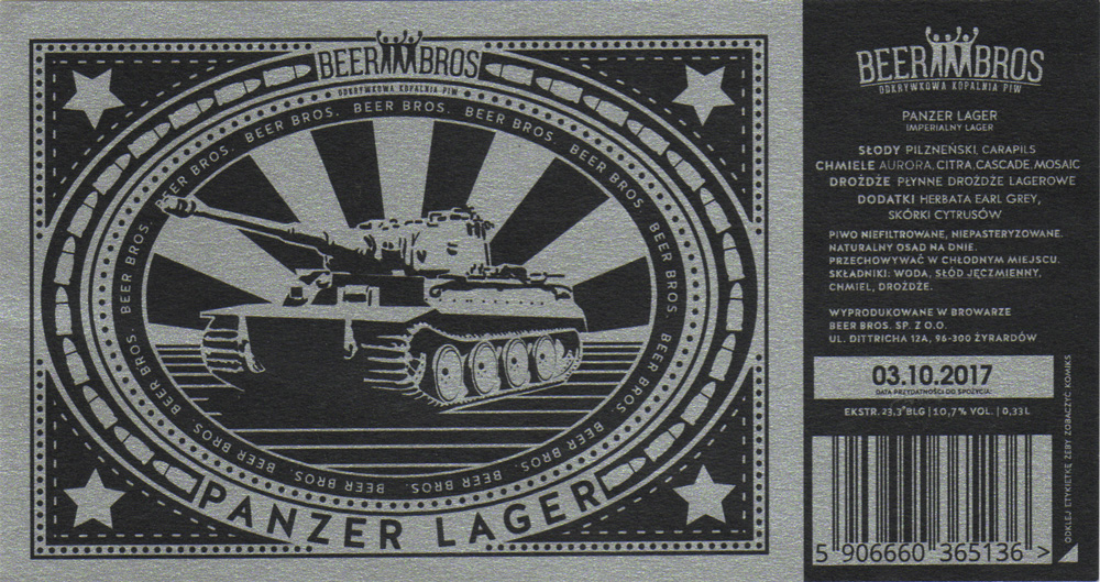 PANZER LAGER, 0,33 L, kod kreskowy, komiks na odwrocie, papier srebrny