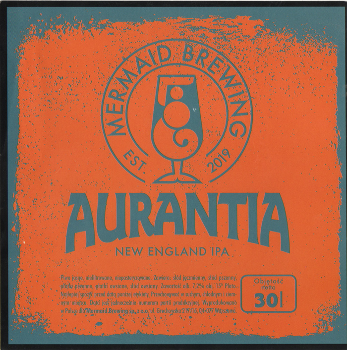 browar kontraktowy Mermaid Brewing, etykieta 150 x 150 mm na petainer