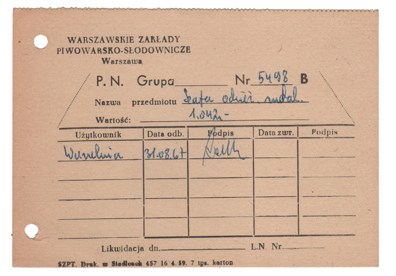 karta inwentaryzacyjna
rok 1959
