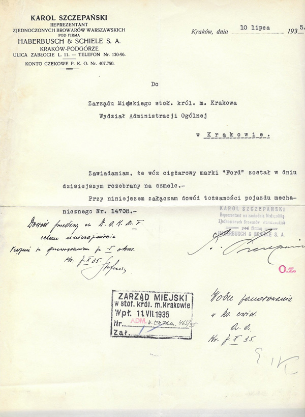 rok 1935,
papeteria firmowa składu K. Szczepańskiego w Krakowie