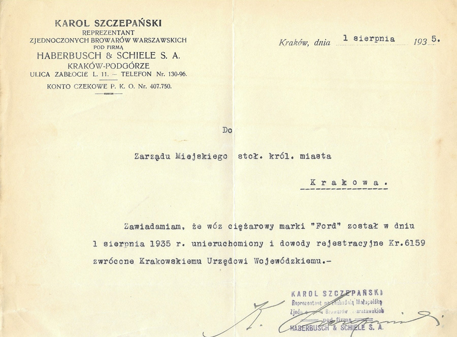 rok 1935,
papeteria firmowa składu K. Szczepańskiego w Krakowie