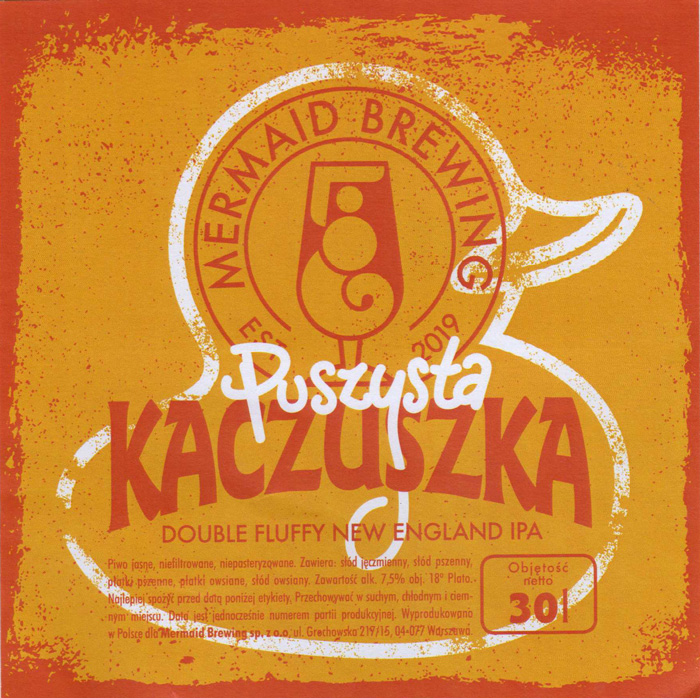 browar kontraktowy Mermaid Brewing, etykieta 150 x 150 mm na petainer