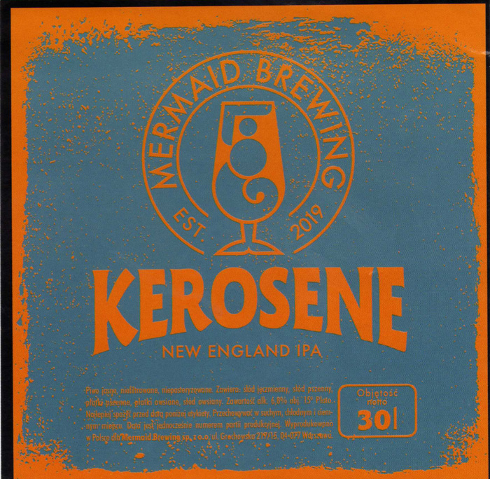 browar kontraktowy Mermaid Brewing, etykieta 150 x 150 mm na petainer
