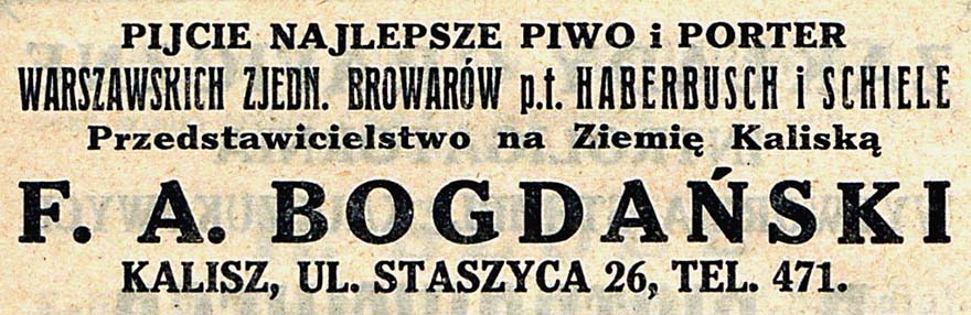 rok 1927
skład Kalisz Staszyca 26
F.A. Bogdański