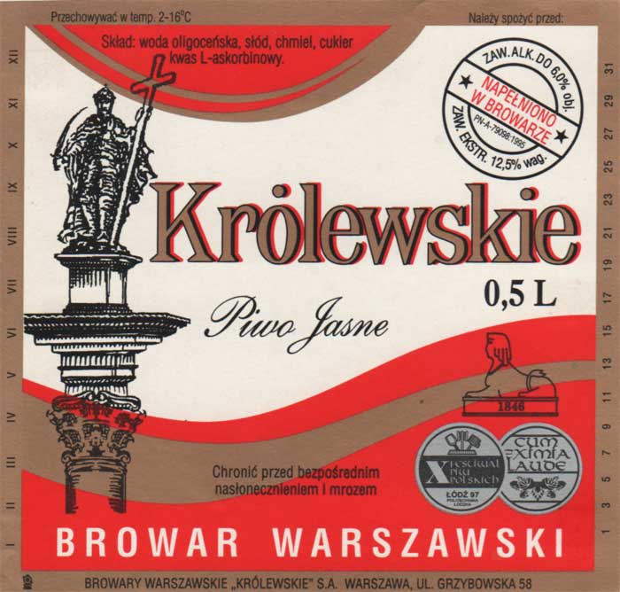 6,0 %, medale, w adresie ,,KRÓLEWSKIE'', temp. 2-16*C, sygnatura drukarni elbląskiej, papier zwykły, próba