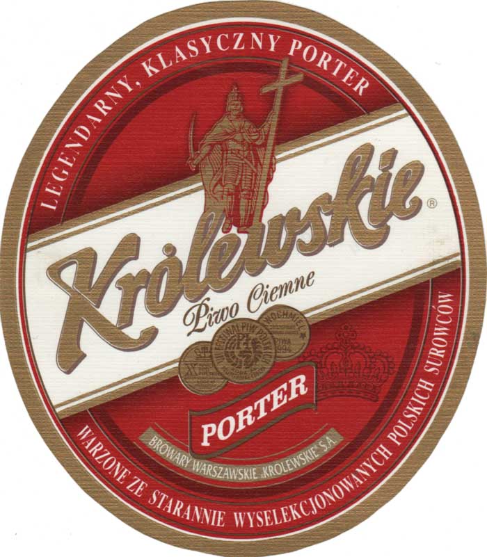 PORTER, tło czerwone, inne litery "ó", "e", "k" i "e" w Królewskie, próba