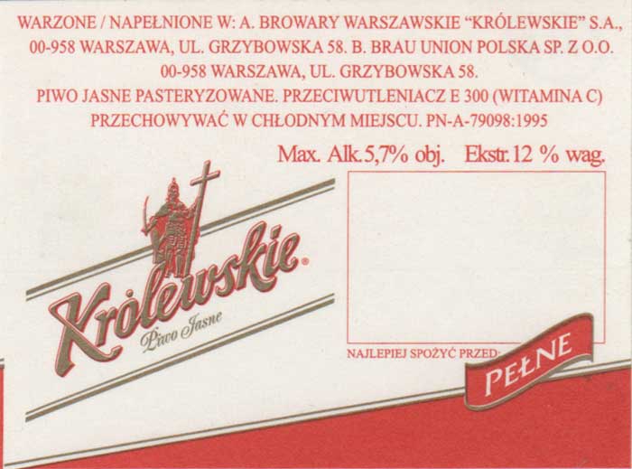 PEŁNE, R-ka przy nazwie czerwona, papier samoprzylepny matowy, etykieta na KEG