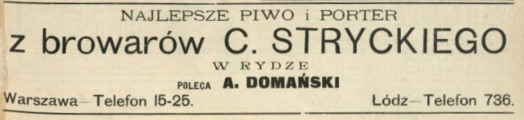 rok 1909
skład A. Domański
ul. Żelazna 58