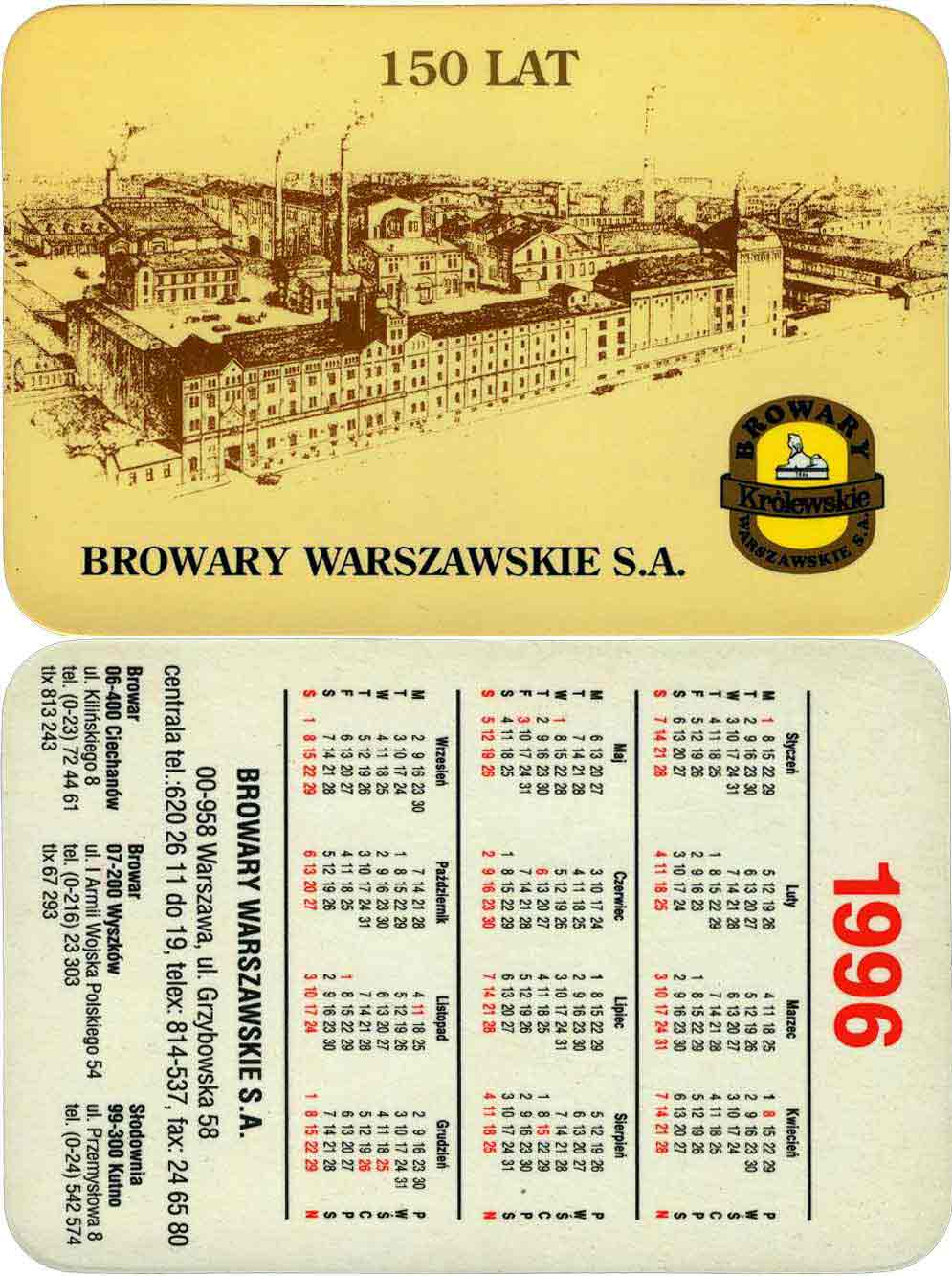 kalendarzyk listkowy
rok 1996